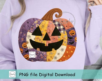 Patchwork Pumpkin Png, Preppy Fall pumpkin shirt design, Trendy fall Png, Fall Quilted Pumpkin, Autumn Halloween DTF sublimation