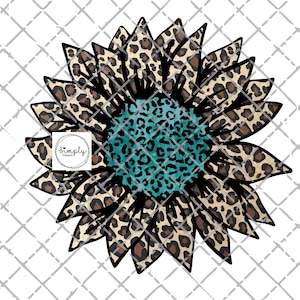 Turquoise Leopard Sunflower Sublimation Png, Colorful Sunflower Sublimation Design, Sunflower png, Digital Download, Sublimation Designs