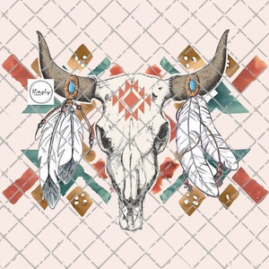 Western Cow Skull Aztec PNG : Design de chemise de rodéo rétro pour DTF (téléchargement instantané)