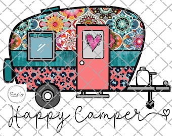Campista feliz png, camping png, descarga de diseño de sublimación de camping de leopardo, archivo de sublimación de campista feliz, clip art de camping, camping boho