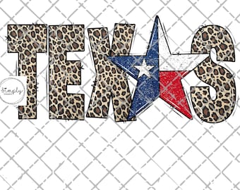 Texas png - Sublimation design download - Leopard Texas download file - Texas Leopard Star digital clipart - Texas Flag png