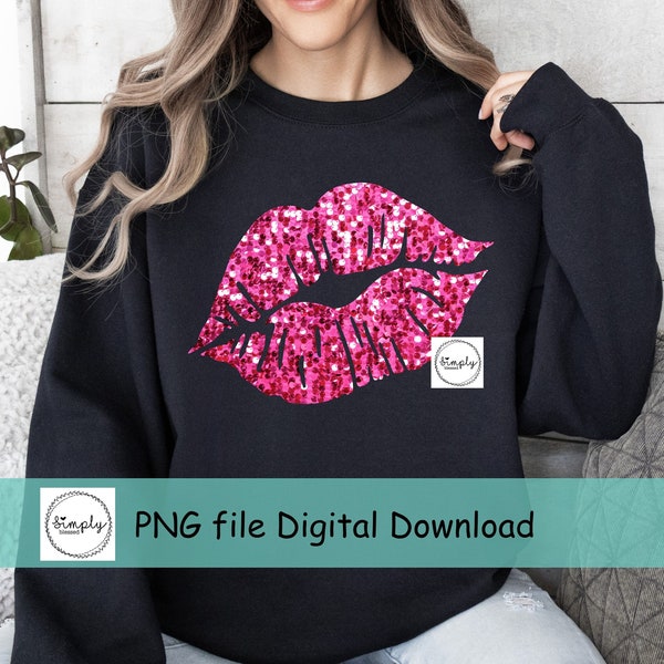 Valentines png, Glitter Sequin Lips shirt design, Heart Love Lips PNG, faux sequin glitter, Trendy Valentine sublimation, Pink Lips DTF png