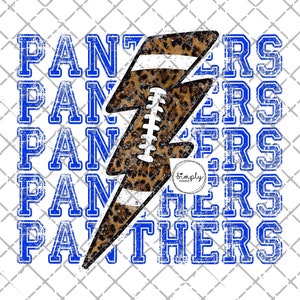 Panthers png, School Spirit Design PNG, School Mascot, Leopard Lightning bolt blue Football digital download, sublimation Football png