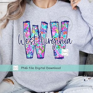 West Virginia shirt design PNG, Trendy West Virginia Png, West Virginia Png, Spring Summer Floral, Preppy State DTF or sublimation, WV State