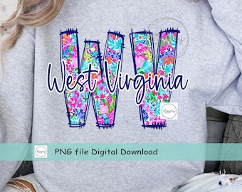 West Virginia shirt design PNG, Trendy West Virginia Png, West Virginia Png, Spring Summer Floral, Preppy State DTF or sublimation, WV State