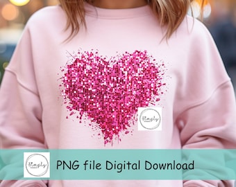 Valentines png, Glitter Sequin Heart shirt design, Heart Love PNG, faux sequin glitter, Trendy Valentine sublimation, Pink Love png