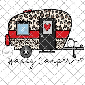 Happy camper png, camping png, leopard camping sublimation design download, Happy camper sublimation, Camping clip art, leopard red black