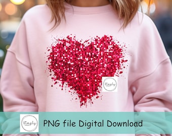 Valentines png, Glitter Sequin Heart shirt design, Heart Love PNG, faux sequin glitter, Trendy Valentine sublimation, Red Love png