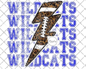 Wildcats png, School Spirit Design PNG, School Mascot, Leopard Lightning bolt Football digital download, sublimation designs, Football png