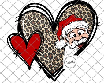 Love Christmas sublimation design png, Merry Christmas PNG, Leopard Christmas Sublimation PNG, Love Christmas hearts png, Santa png