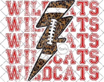 Wildcats png, School Spirit Design PNG, School Mascot, Leopard Lightning bolt Football digital download, sublimation designs, Football png