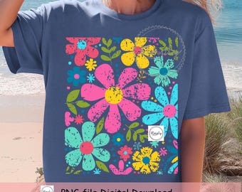 Retro Floral Png, Boho Summer shirt design PNG, Spring Flowers Png, Summer Png, Flower shirt design, Trendy Spring Summer PNG, Groovy Png