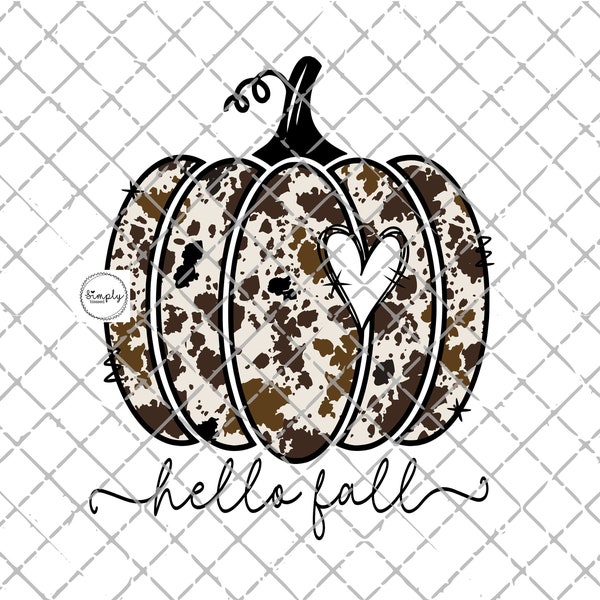 Pumpkin png, Hello Fall pumpkin sublimation design download, Fall PNG, Love Fall PNG, Cowhide Pumpkin png, Fall sublimate design, Fall Shirt