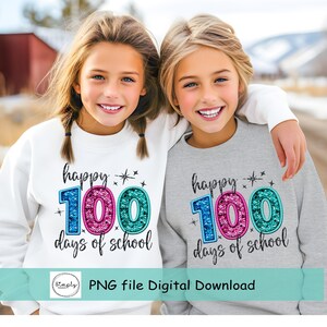 Feliz 100 dias de escola PNG, design de camisa de sublimação brilhante com lantejoulas artificiais e brilhantes, download digital moderno de 100 dias de escola