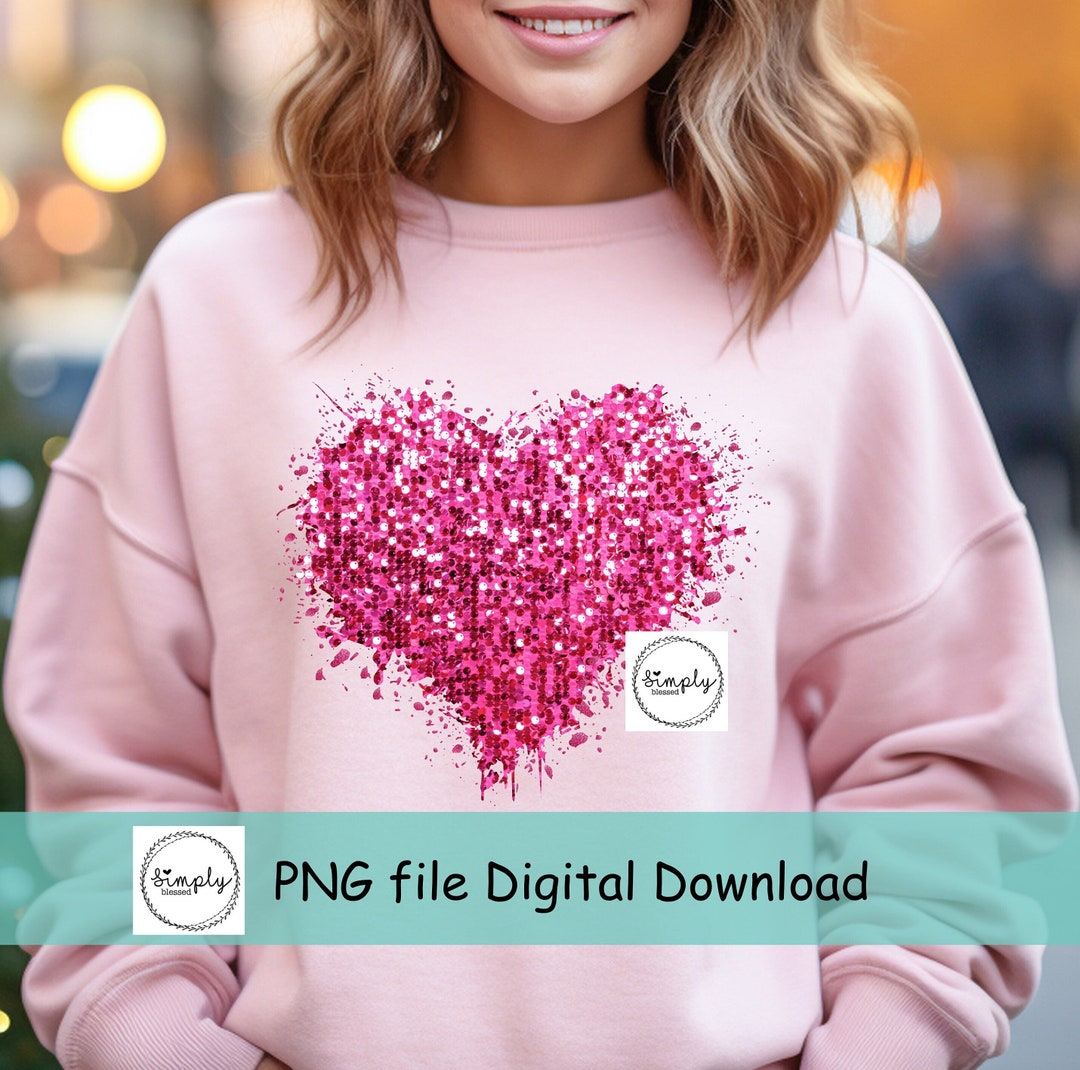 Valentines Png, Glitter Sequin Heart Shirt Design, Heart Love PNG, Faux ...