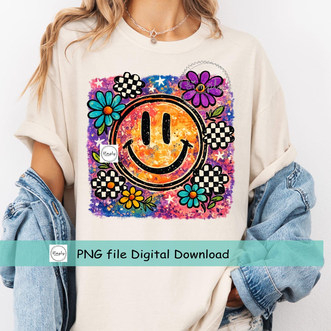 Retro Smiley Face Spring PNG, Boho Summer Shirt Design PNG, Flower ...