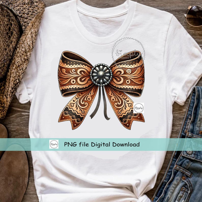 Western Rodeo PNG, Läderkokett Rosett T-shirtdesign, Kohudläder Rosett png, Cowgirl Rodeo Western sublimering eller DTF, Ranch Trendig Lantlig bild 4