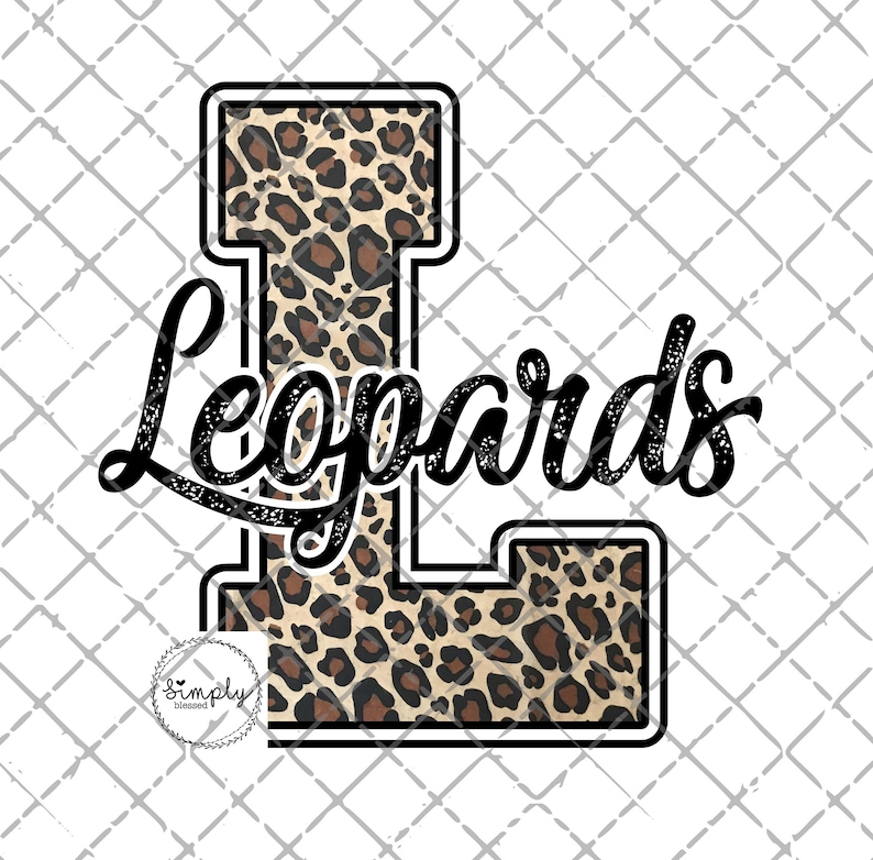 May include: A black and white graphic of the letter "L" with a leopard print pattern inside. The word "Leopards" is written in a black, stylized font below the letter.