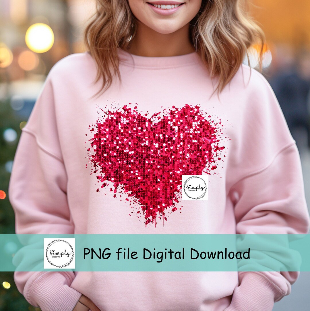 Valentines Png, Glitter Sequin Heart Shirt Design, Heart Love PNG, Faux ...