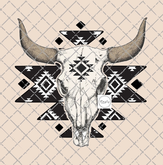 Western Cow Skull Aztec Png, Boho Skull Rodeo Cowboy Cowgirl PNG, Instant Download, Western Shirt Design, Boho Western Design
