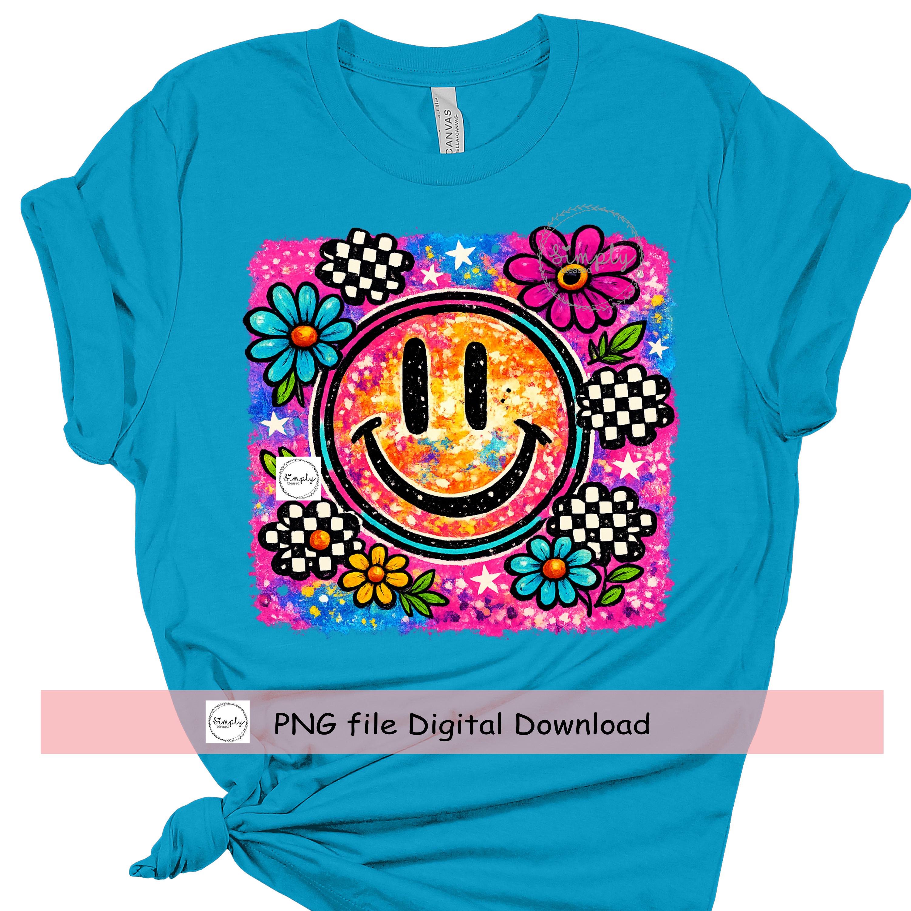 Retro Smiley Face Spring PNG, Neon Summer Shirt Design PNG, Flower ...