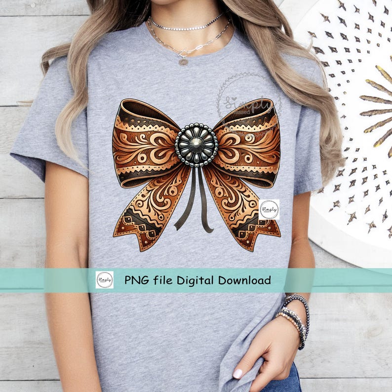 Western Rodeo PNG, Läderkokett Rosett T-shirtdesign, Kohudläder Rosett png, Cowgirl Rodeo Western sublimering eller DTF, Ranch Trendig Lantlig bild 3