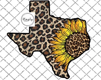 Leopard Sunflower Texas PNG: State of Texas Shirt Design for DTF Sublimation (Digital Download)