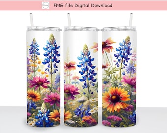 Texas Bluebonnet Tumbler Design: Wildflower PNG Sublimation (Digital Download)
