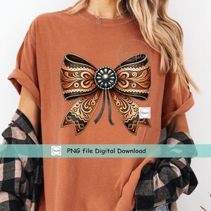 Western Rodeo PNG, Läderkokett Rosett T-shirtdesign, Kohudläder Rosett png, Cowgirl Rodeo Western sublimering eller DTF, Ranch Trendig Lantlig bild 5