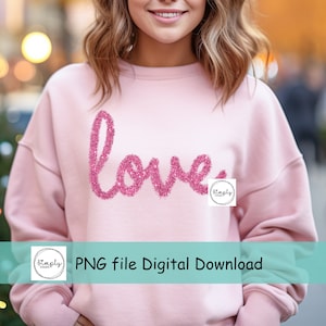 Valentines png, Love tinsel shirt design, Valentine download, Love PNG, faux tinsel glitter, Trendy Valentine sublimation, Pink Love png