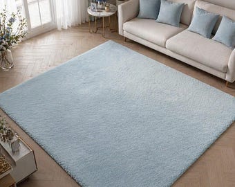 Hand-Tufted Pale Sky Blue Wool Area Rug – Soft & Cozy Floor Covering for Modern Living Room, Bedroom Hall Elegant Home Decor 8x10 9x12 10x14
