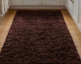 Handgetufteter, weicher, dunkelbrauner Wollteppich - Warmes minimalistisches Boho-Dekor für Küche, Wohnzimmer, Schlafzimmer & gemütliche Ecken