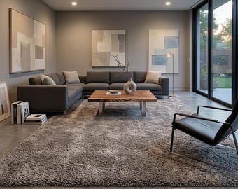 Handgetufteter Anthrazit Shag Teppich - Moderner minimalistischer Großer Hochflor Teppich für Wohnzimmer, Weicher Shaggy Teppich für Neutrale Wohndekoration
