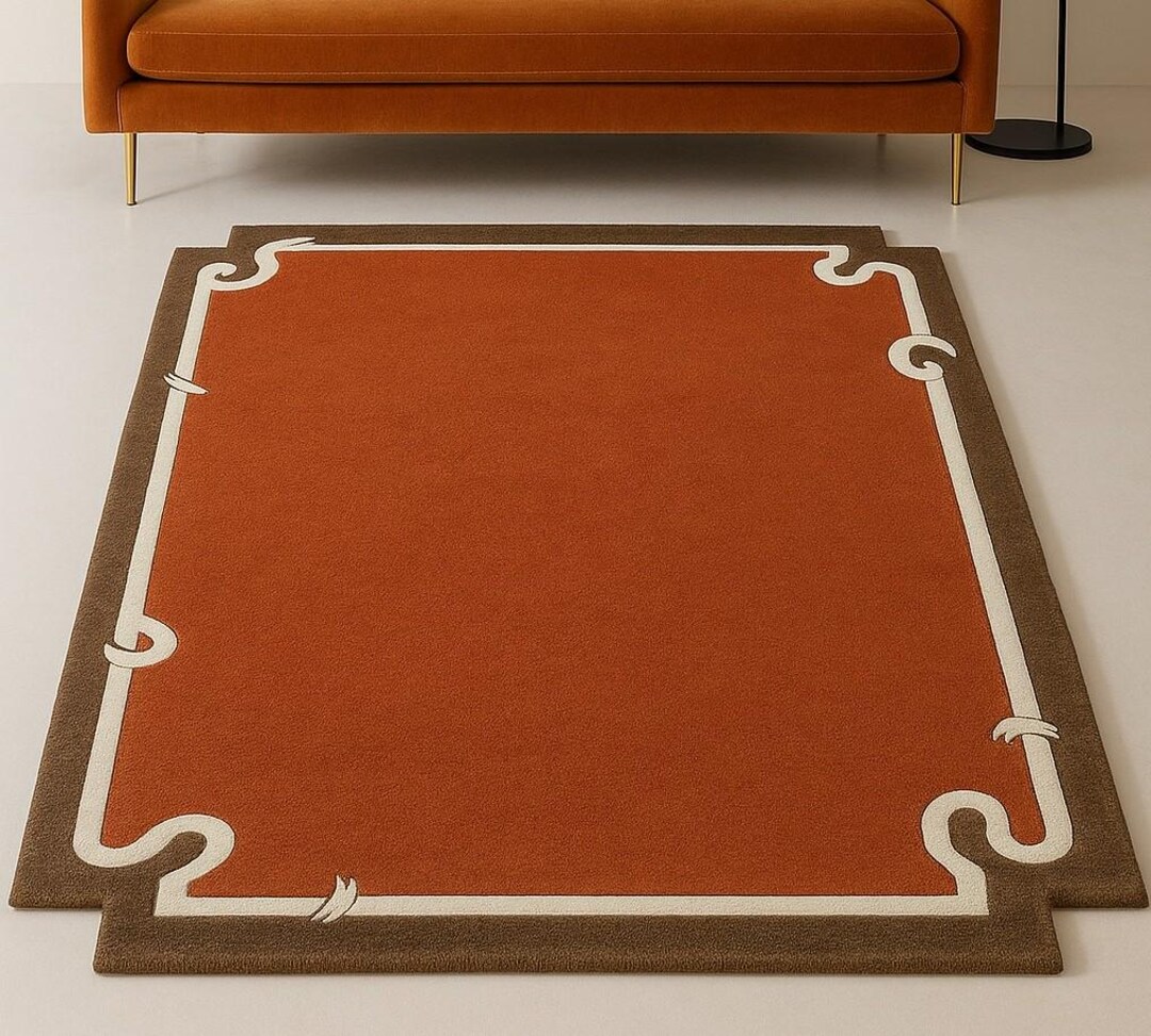 Hand-tufted Deep Red Wool Rug With White Ornate Border – Rich Warm ...