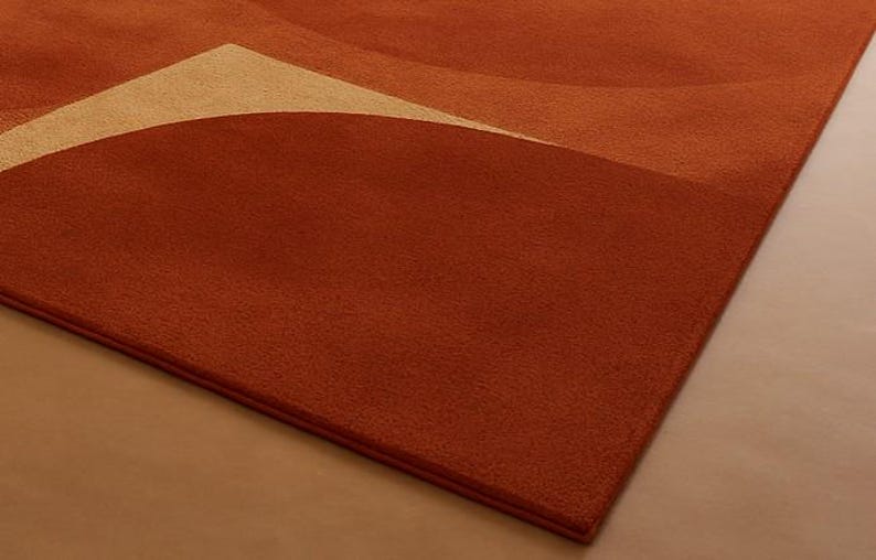 Handmade Tufted Rug in Terracotta & Beige – Geometric Design for Cozy Modern Living Rooms | Soft Texture, Earthy Tones and Minimalist Decor image 3