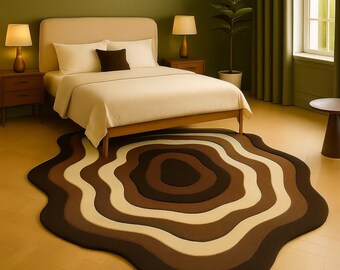 Statement Rug in Dark Brown – Handmade Wavy Carpet | Soft Wool Texture For Bedroom or Living Room