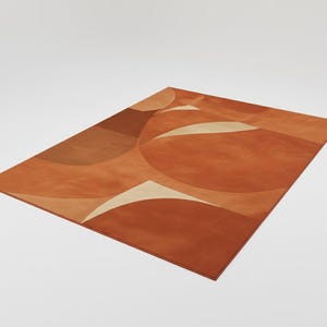 Handmade Tufted Rug in Terracotta & Beige – Geometric Design for Cozy Modern Living Rooms | Soft Texture, Earthy Tones and Minimalist Decor image 6