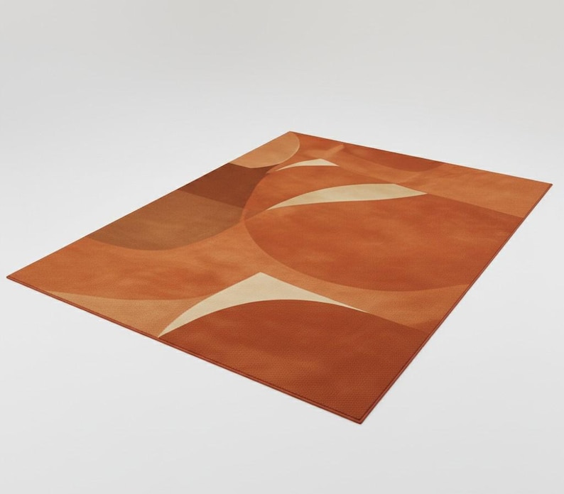 Handmade Tufted Rug in Terracotta & Beige – Geometric Design for Cozy Modern Living Rooms | Soft Texture, Earthy Tones and Minimalist Decor image 6