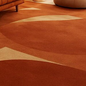 Handmade Tufted Rug in Terracotta & Beige – Geometric Design for Cozy Modern Living Rooms | Soft Texture, Earthy Tones and Minimalist Decor image 5