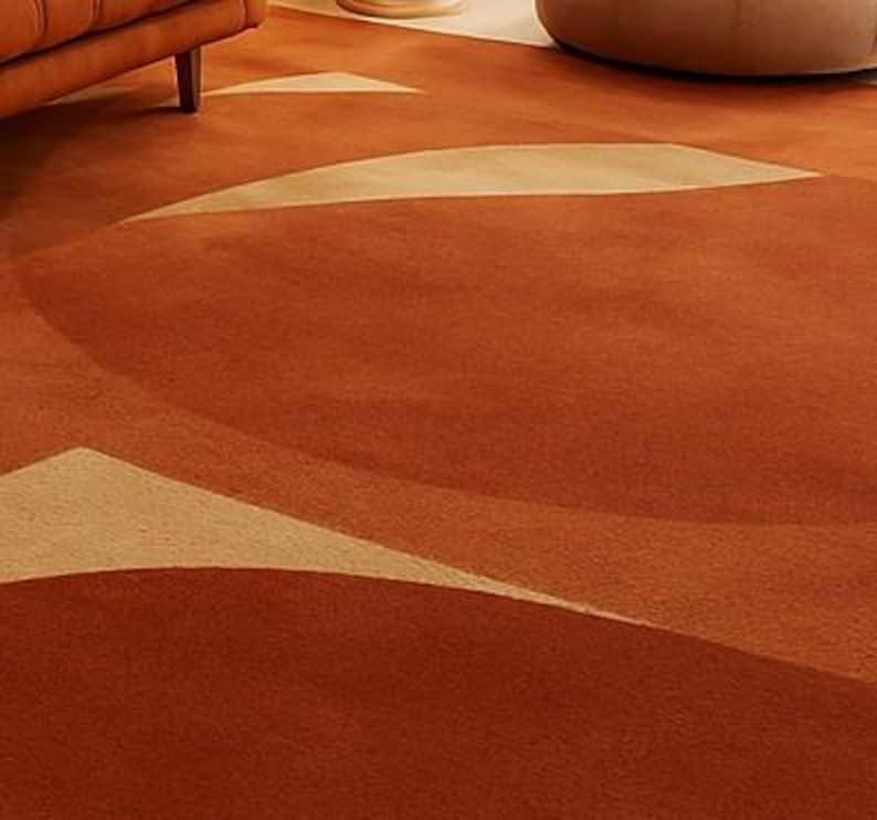 Handmade Tufted Rug in Terracotta & Beige – Geometric Design for Cozy Modern Living Rooms | Soft Texture, Earthy Tones and Minimalist Decor image 5