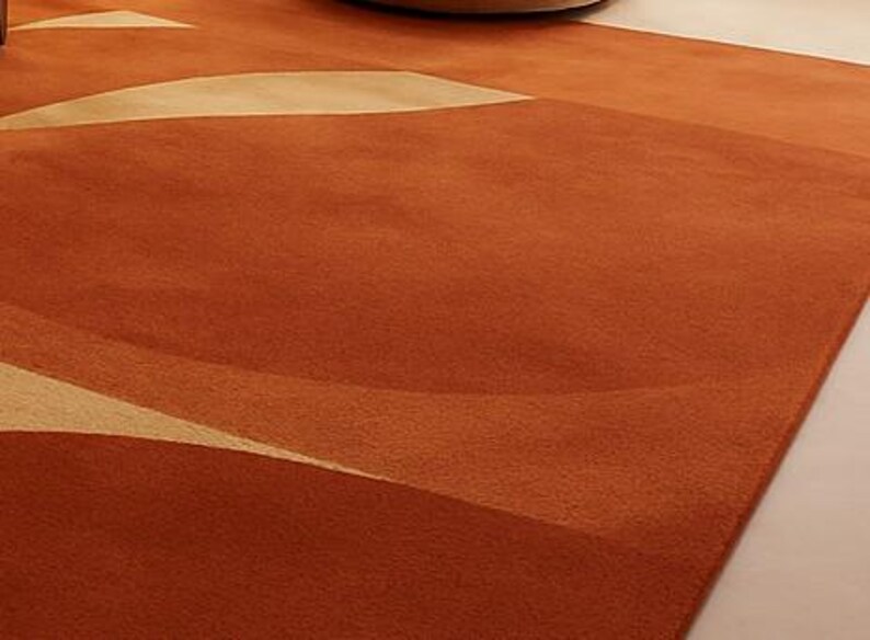 Handmade Tufted Rug in Terracotta & Beige – Geometric Design for Cozy Modern Living Rooms | Soft Texture, Earthy Tones and Minimalist Decor image 4