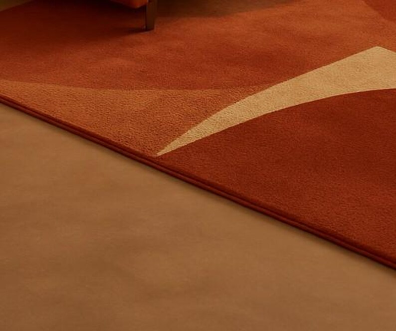 Handmade Tufted Rug in Terracotta & Beige – Geometric Design for Cozy Modern Living Rooms | Soft Texture, Earthy Tones and Minimalist Decor image 2