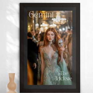 Gemini Poster, Glamorous Zodiac Wall Art, Astrology Digital Print, Star Sign Decor, Elegant Printable Artwork for Bedroom or Living Room