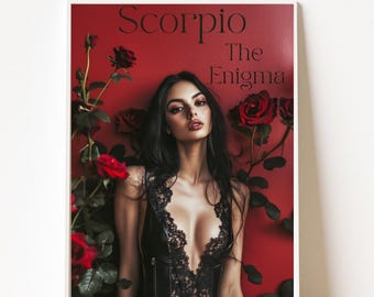Poster dello zodiaco Scorpione / Arte murale di astrologia estetica / Stampa digitale scaricabile / Decorazione donna Scorpione / Regalo per il compleanno dello Scorpione / Arte della rosa