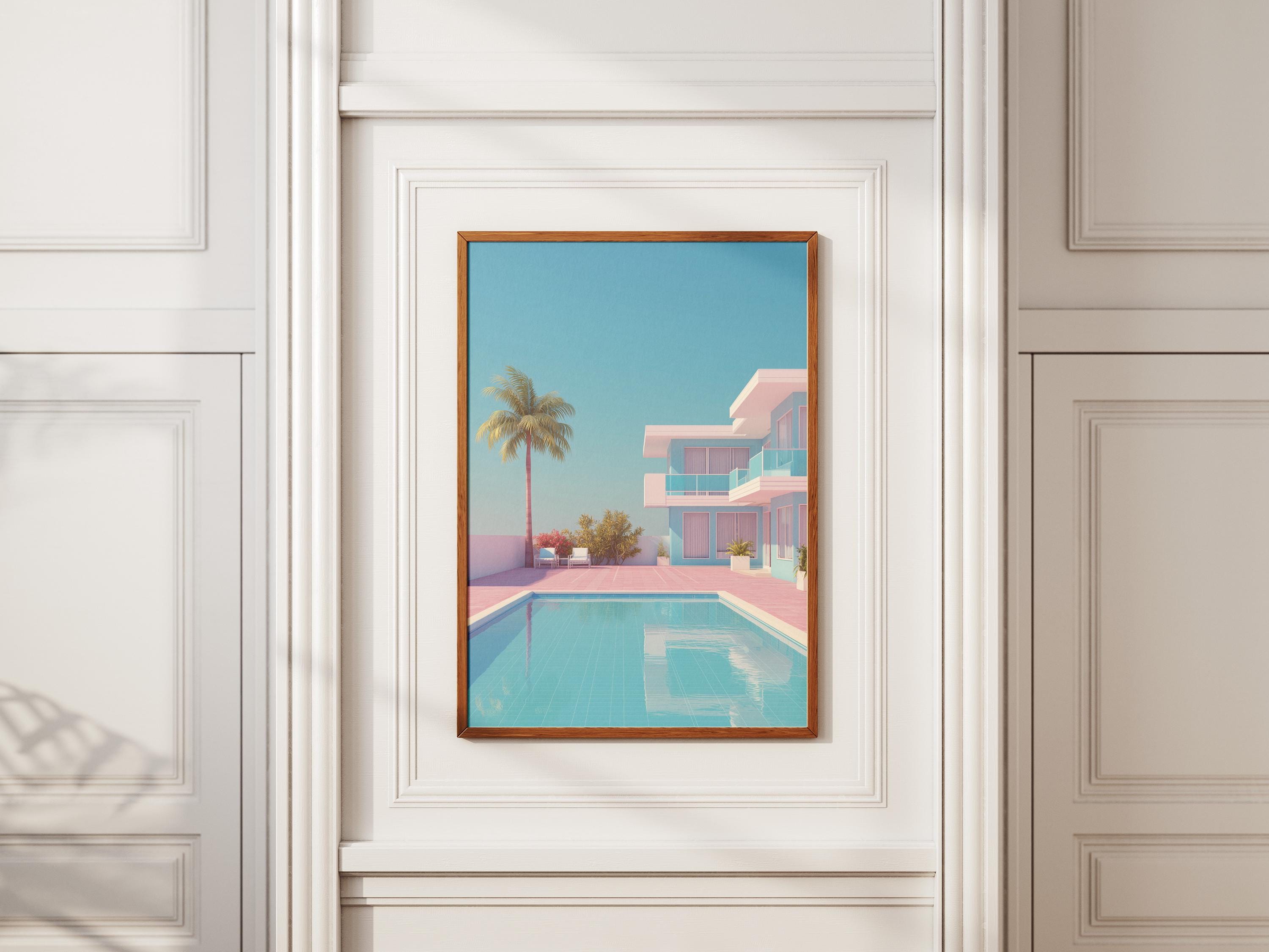 Retro Motel Print, Palm Tree Wall Art, Hiroshi Nagai Style