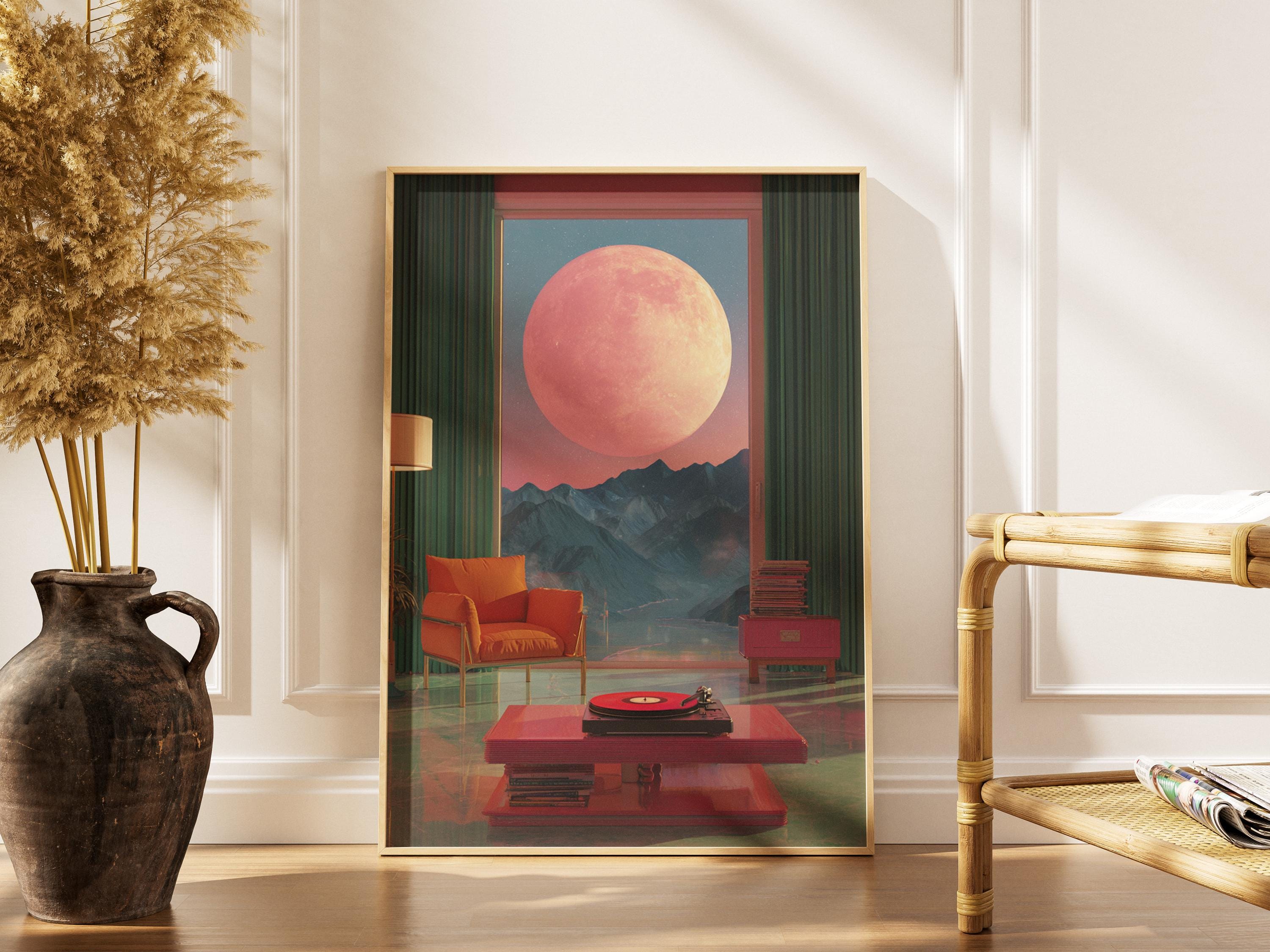 Retro Dreamcore Room Print, Pink Aesthetic Poster, Surreal Moon Wall ...