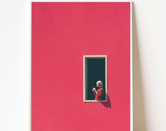 Pink Minimalist Wall Art Print, Dopamine Decor Poster, Aesthetic Window Art, Modern Feminine Print, Dorm Retro Wall Decor, Minimalist Decor