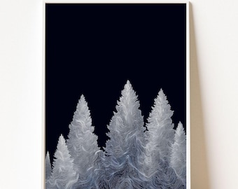 Line Art Tree Print, Modern Wall Art, Minimalist Nature Poster, Monochrome Art, Black and White Print, Topographic Drawing, Digital Art