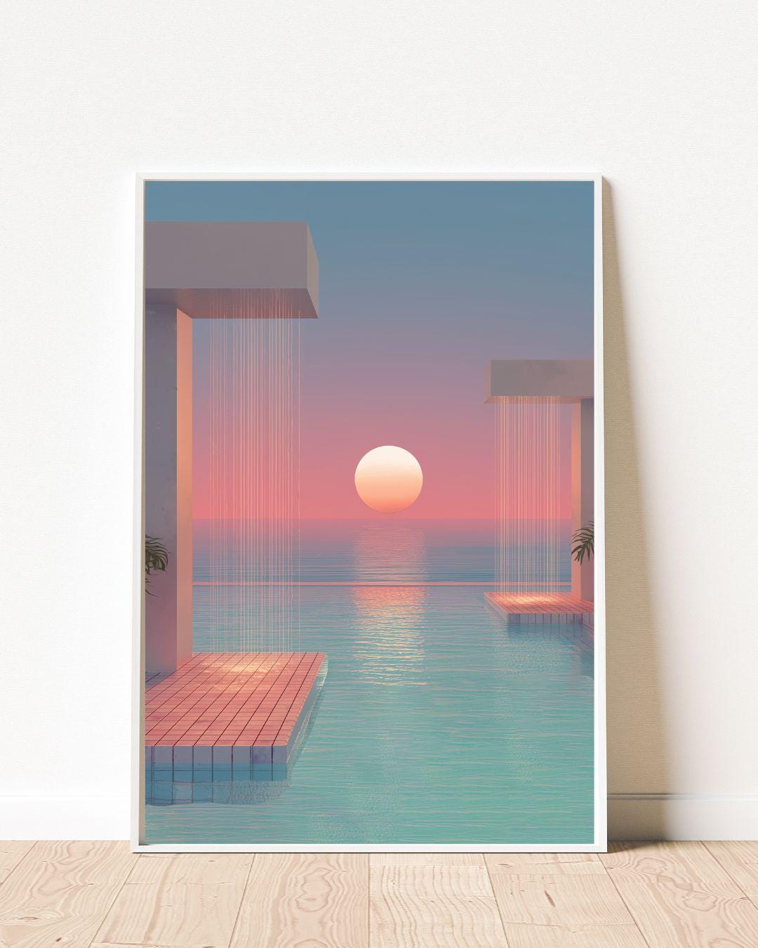 Liminal Pool Print, Pink Blue Aesthetic Poster, Vaporwave Wall Art ...