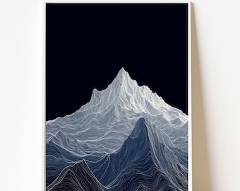 Mountain Line Art Print, Minimalist Wall Art, Abstract Landscape Poster, Topographic Mountain Decor, Nature Wall Art, Modern Digital Print